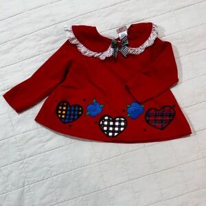Buster Brown red 2T long sleeve top, vintage Peter pan collared